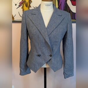 Women's vintage Tailored Blue Herringbone Blazer Jacket